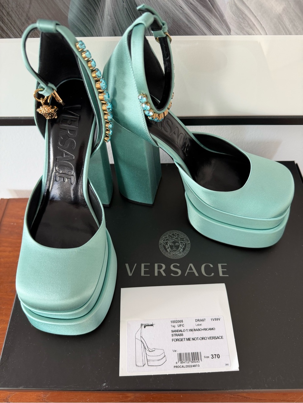 Versace Aqua Platform Slingback Pumps with Crystal-Embellished Strap